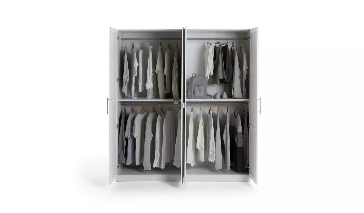 Habitat Munich Panelled 4 Door Mirror Wardrobe - Light Grey